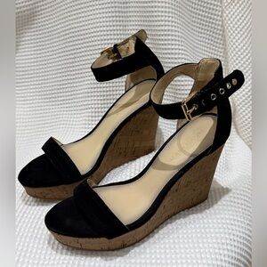 Marc Fisher Black Suede Wedge Sandals size 8.5